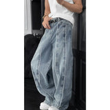 BONSIR  -  summer new style American retro splicing design three-dimensional scimitar versatile loose denim trousers