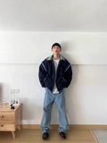 BONSIR  -  American retro niche splicing contrasting double collar jacket for men's spring new trendy brand loose couple pilot jacket