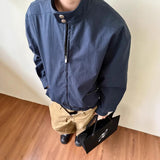 BONSIR  -  American retro blue jacket men's spring and autumn high-end short loose stand-up collar jacket