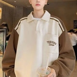BONSIR  -  Spring Autumn American Sweatshirts Youthful Vitality Loose Men's Clothing Casual Lapel Button Stylish Contrasting Colors Hoodies