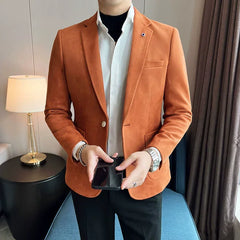 Bonsir Luxury Deerskin Velvet Slim Fit Blazer Coat New Fashion Men Business Social Wedding Tuxedo Formal Men's Suit Jacket 6 Color