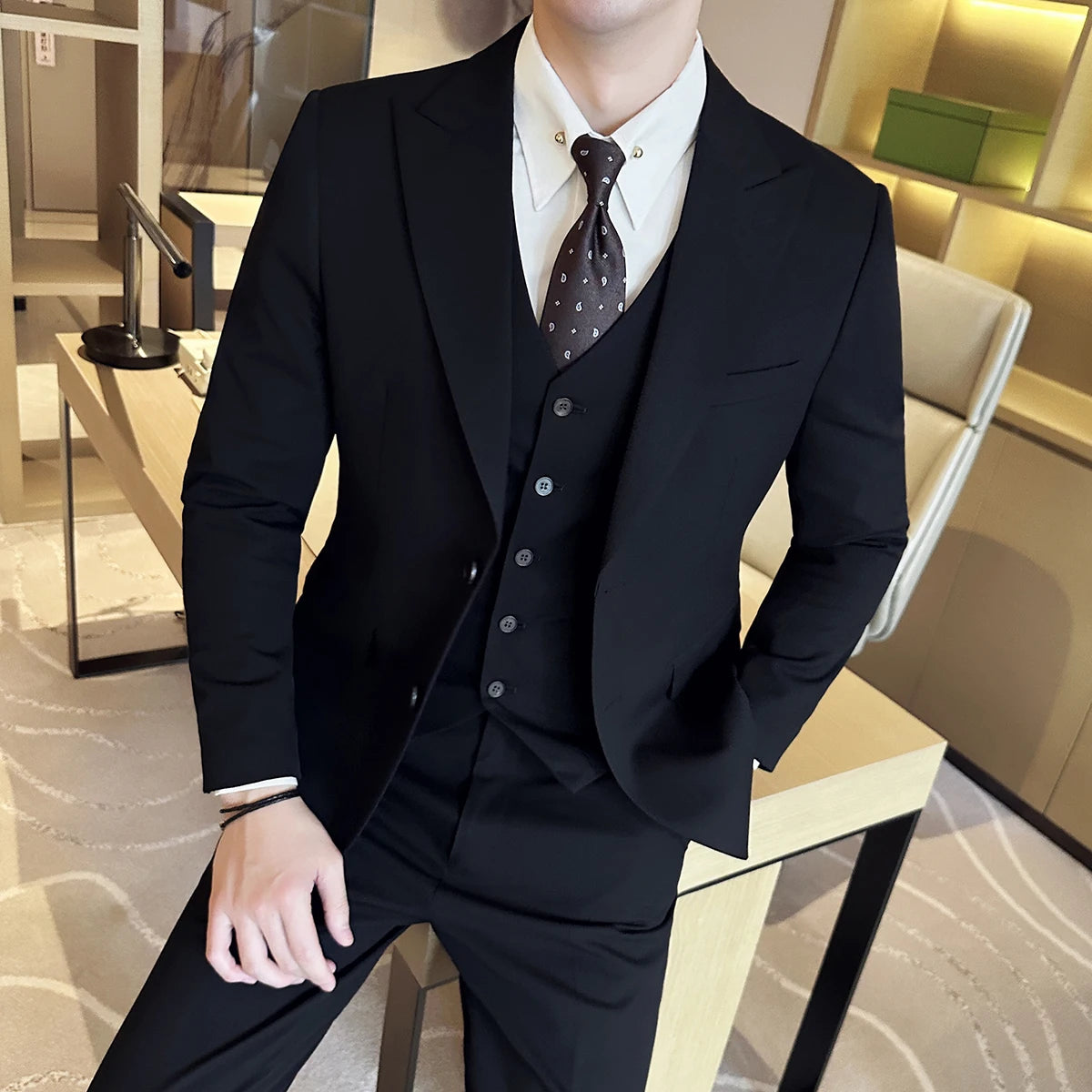 Bonsir (Jacket + Vest + Pant) Men's Formal Slim Fit Business Work Wedding Stage Tuxedo Fashion Best Men Social Dress Suit 3 Pieces Set