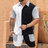 BONSIR  -  Leisure Breathable Knitted Outfits For Men Summer Short Sleeve Loose Shirt And Shorts Two Piece Sets Mens Casual Knitting Suits