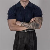 BONSIR  -  Knitted Strands of Empty Short-sleeved POLO Shirt T-shirt Men's Mesh Top
