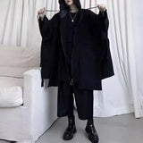 Bonsir Mens Hooded Windbreaker Dark Gothic Style Cape Sweater Streetwear Y2k Rope Decoration Personality Jacket Men'S Clothing 2024