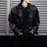 Bonsir Mens Pu Leather Jacket Machine Casual Lined Leather Jacket Autumn Streetwear Personality Trend Temperament Tops Men'S Clothing