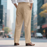 BONSIR  -  New American Style Business Striped Men Suit Pants Light Luxury Leisure Linen Straight Pants Urban Fashion High Quality Trousers