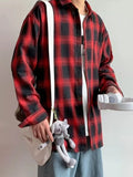 BONSIR  -  lightweight Retro green plaid shirt men's long sleeve spring and autumn new loose casual tide brand shirt casual coat