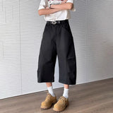 BONSIR  -  Mens Cropped Trousers Deconstructed Plain Casual Pants Streetwear Fashion Youth Campus Wide-Leg Shorts Men'S Clothing 2025 New