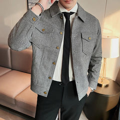 Bonsir Autumn Winter New Houndstooth Jackets Men Slim Lapel Short Casual Plaid Coat Business Social Windbreaker Jacket Streetwear