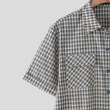 BONSIR  -  Men Plaid Shirt Lapel Short Sleeve Pockets Korean Style Men Clothing Summer Loose 2025 Streetwear Causal Male Crop Tops