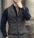 Bonsir New Men Suit Ves Classic Herringbone Pattern Business Waistcoat Notch Lapel Wool Tweed Groomsmen Waistcoat Vests For Men