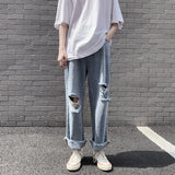 Bonsir Spring and Summer New Men's Torn Jeans Street Hip-hop Loose Wide Leg Pants Thin Fur Pants Brand Men's Clothing Ripped