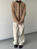 BONSIR  -  umn and winter knitted sweater men contrasting color old money style knitted cardigan loose retro twist lazy sweater jacket men