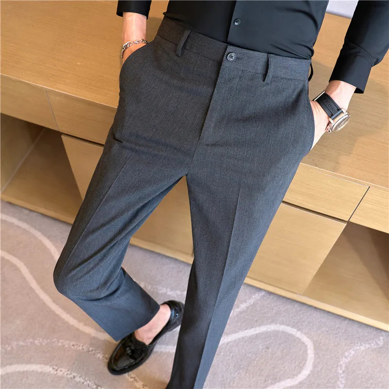 Bonsir Plus Size 38-28 Mens Solid Business Social Suit Pant Spring Formal Slim Fit Wedding Trouser Mens Fashion Casual Dress Pants