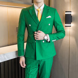 Bonsir 10 Color 2 Peices Sets Dress Suits Men ( Blazer + Pants) Wedding Stage Wear Double Breasted Formal Suit Costume Homme 6XL-M