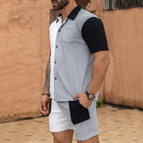 BONSIR  -  Leisure Breathable Knitted Outfits For Men Summer Short Sleeve Loose Shirt And Shorts Two Piece Sets Mens Casual Knitting Suits