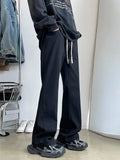 BONSIR  -  Fashion Patchwork Men's Bootcut Jeans Elastic Waist Drawstring Denim Pants High Street Classic Light Blue Black Male Trousers