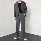 BONSIR  -  Men Casual Pants Summer New Fashion Korean Slim Suit Pants Personality Slit Wide Blazer Trousers Male Streetwear