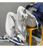 BONSIR  -  Autumn White Casual Pants Men Spliced straight Wardrobe Trousers Hong Kong Style High Street Wide-leg Sports Trousers