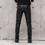 Bonsir New Riding Leather Pant Fashion Zipper Desgin Slim Fit Faux Leather Pants High Quality Men Casual Skinny Pants Streetwear
