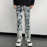 BONSIR  -  New Men's Frayed Vintage Jeans American Style Y2k Fashion Trend High Street Hip Hop Slim Party Stage Men's Bottoms Overalls