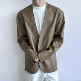 Bonsir Mens Pu Leather Suit Jacket British Cardigan Casual Jacket Autumn Streetwear Campus Versatile Long-Sleeve Top Men'S Clothing