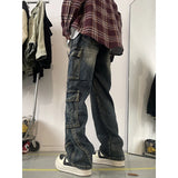 Bonsir New Men's Patchwork Muti-pockets  Cargo Jeans Unisex Straight Casual Trousers Men Hip Hop Streetwear Vintage Fashion Pants
