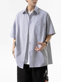 BONSIR  -  Oxford spinning blue and white shirt men's short sleeve Japanese coat high sense shirt students summer