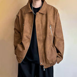Bonsir Mens Pu Leather Jacket Workwear Style Side Zipper Jacket Fashion Streetwear Versatile Trend Leather Casual Jacket Men'S Clothing