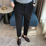 Bonsir Winter Thickened Woolen Suit Pant Mens Casual Straight Trousers Korean Classic Fashion Business Formal Office Social Suit Pants