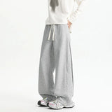 BONSIR  -  Men Casual Pants Spring Summer Straight Wide Leg Elastic Waist Patchwork Solid Color Plus Size Relaxed Fit Comfort Stretch Breat