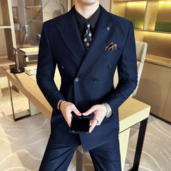 Bonsir 6XL-M Fashion Double Breasted Vest Design Slim Fit Men's Suit Italian Style Luxury Business Social Wedding Dress Suit 2Pcs /3Pcs