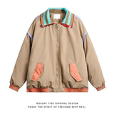BONSIR  -  American retro niche splicing contrasting double collar jacket for men's spring new trendy brand loose couple pilot jacket