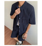 BONSIR  -  Men Relaxed Summer Outfit Set  Short-Sleeve Button-Up Shirt  Matching Shorts Two-Pocket Casual Comfort  Beach Travel Daily Wear