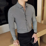 Bonsir Plus Size 4XL-M High Elasticity Seamless Shirts Men Elegant Traceless Striped Slim Fit Shirt Formal Long Sleeve Social Dress