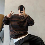 BONSIR  -  large-size men's autumn and winter Japanese retro striped velvet thickened American round neck pullover sweatshirt