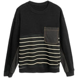 Bonsir Spring and Autumn Men's Fashion Simple Round Neck Spliced Stripe Long Sleeve Loose Casual Thin Versatile Sweater T-shirt