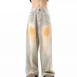 BONSIR  -  Wasteland style niche design yellow mud jeans men's American high street drape straight floor pants wide-leg pants