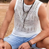 Bonsir Mens Vest Geometric Hollow Perspective Tank Top Summer Beach Streetwear Casual Jogging Gym Personality Tops Men'S Clothing
