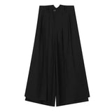 Bonsir Mens Japanese Dark Knight Style Skirt Pant Essential Couples Retro High-Waisted Double-Layer Wide-Leg Slit Casual Pants For Men