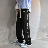 BONSIR  -  Autumn White Casual Pants Men Spliced straight Wardrobe Trousers Hong Kong Style High Street Wide-leg Sports Trousers