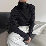 Bonsir Mens Casual Slim Shirt 2024 Spring New Genderless Fashion Shaping Solid Color High Collar Harajuku Bottoming T-Shirt Unisex