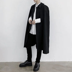 Bonsir Mens Dark Style Sleeveless Mid-Length Cape Cloak Autumn And Winter Genderless Japanese Fashion Retro Loose Cape Coat Unisex