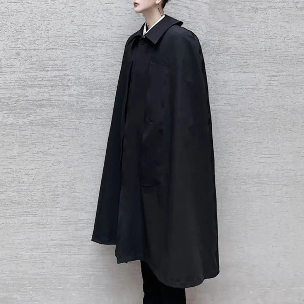 Bonsir Mens Dark Style Sleeveless Mid-Length Cape Cloak Autumn And Winter Genderless Japanese Fashion Retro Loose Cape Coat Unisex