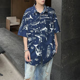 BONSIR  -  Mens Shirt Whale Ice Silk Casual Shirt Streetwear Fashion Personality Daily Outdoor Loose Short Sleeved Top Men'S Wear 2025 New