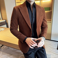 Bonsir Corduroy Stripe Suit Jacket For Men Autumn Winter Business Slim Fit Tailcoat Formal Wedding Party Fashion Casual Suit Coat 4XL-M