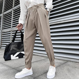 Bonsir Summer Elastic Waist Drape Suit Pants Men Business Office Casual Pants Male Fashion Loose Social Party Formal Trousers