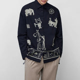 Bonsir Mens Autumn Cartoon Animal Graffiti Long-Sleeved Shirt New Casual Youth Trend Fashion Elegant Retro Simple Shirt For Men