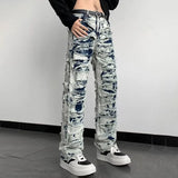 BONSIR  -  New Men's Frayed Vintage Jeans American Style Y2k Fashion Trend High Street Hip Hop Slim Party Stage Men's Bottoms Overalls